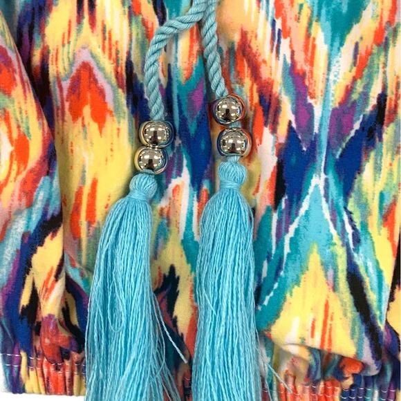 EUC Derek Heart Multicolored Fringe Boho Crop Top Size Medium - Picture 4 of 7